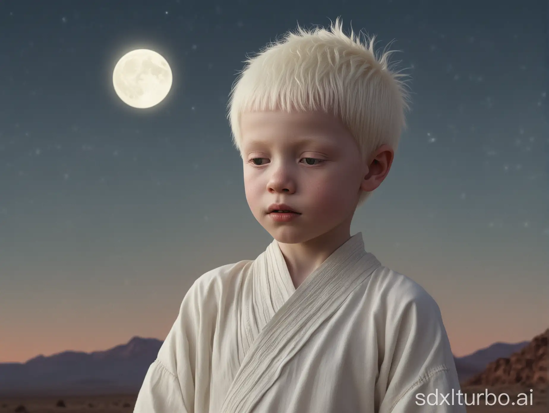 Albino Boy Stands with the Moon | SDXL Free Online