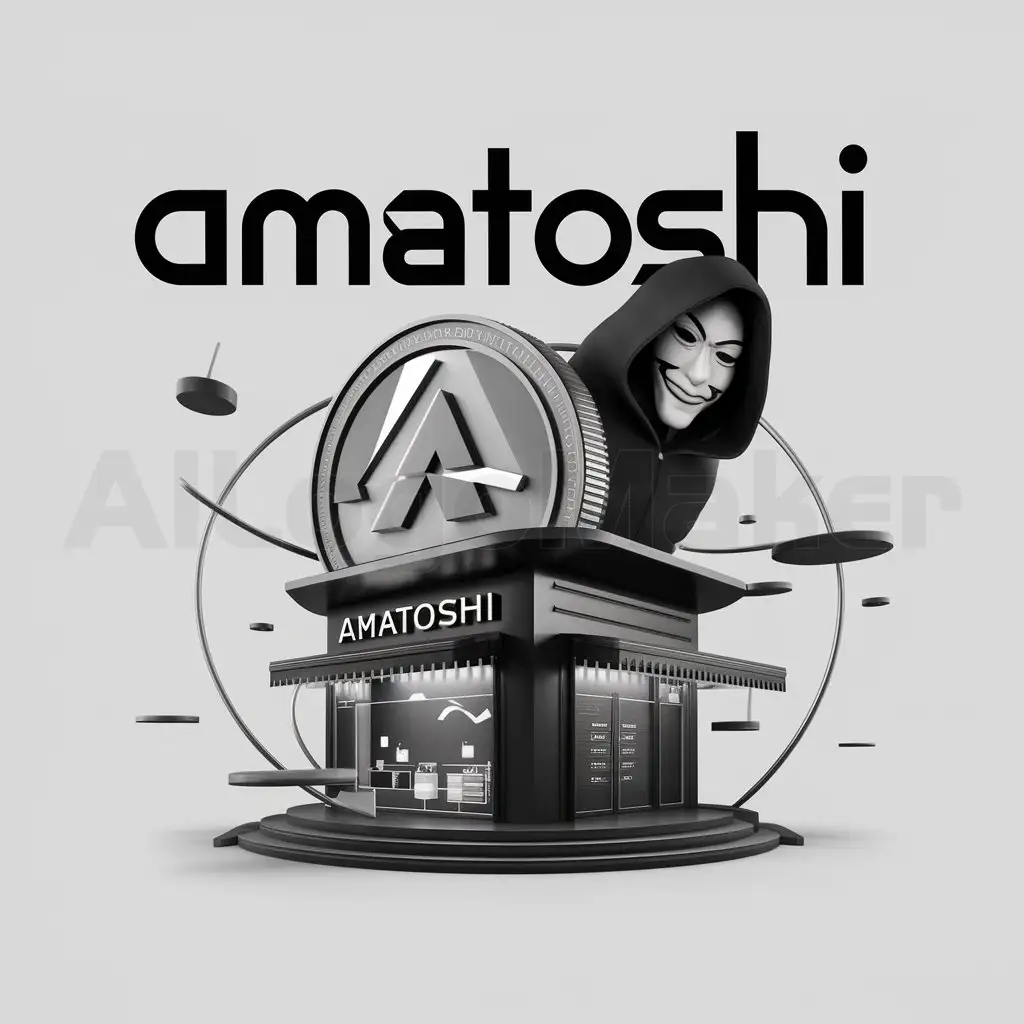 a logo design,with the text "Amatoshi", main symbol:Crypto, shop, anon,complex,clear background