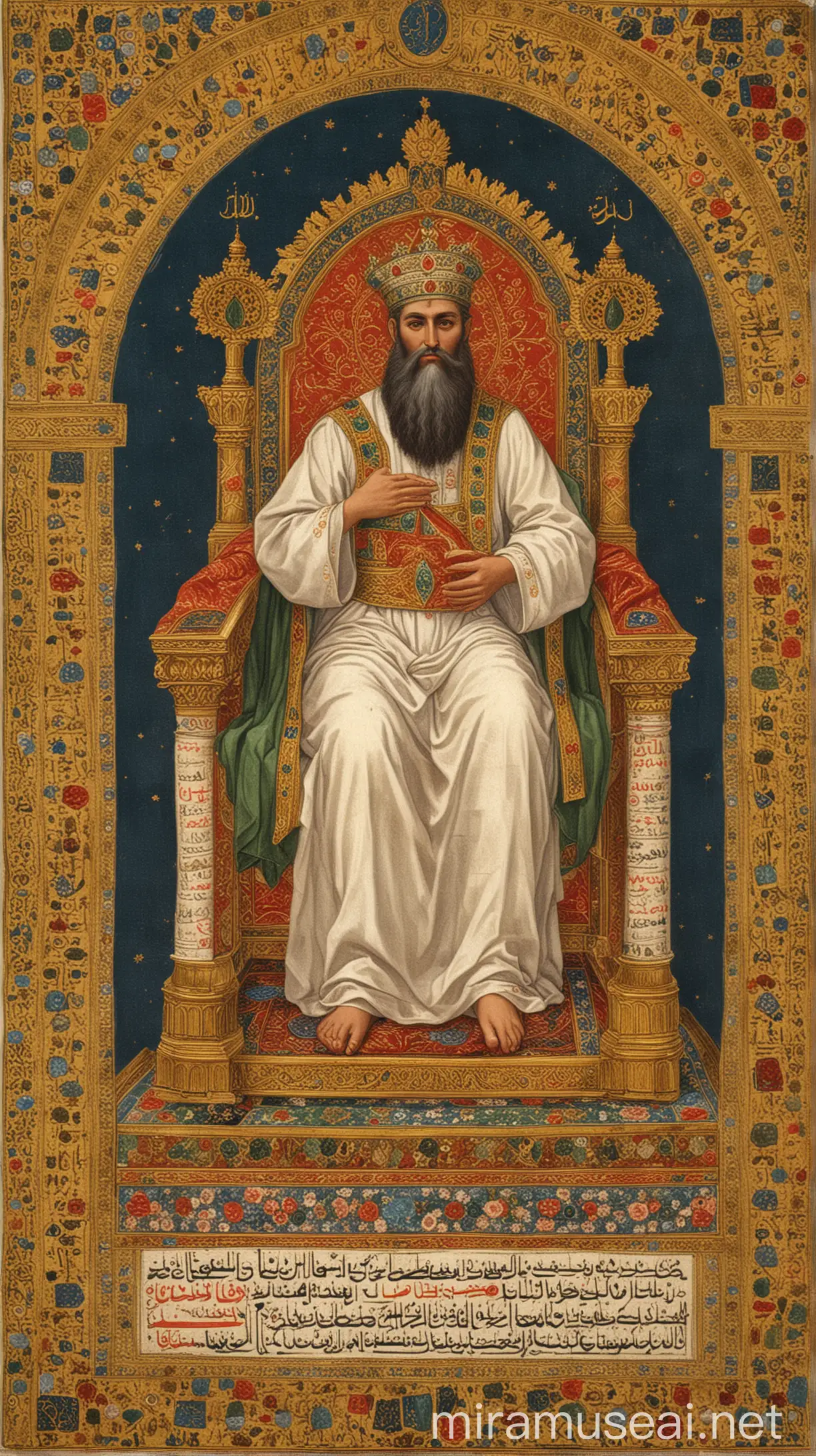 Prophet Solomon Seated on His Divine Throne in Royal Garments