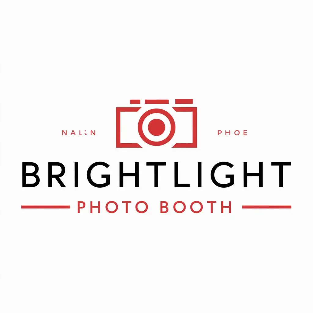 a logo design,with the text "Brightlight Photo Booth", main symbol:create a Minimalist Logo for Photo Booth Business called Brightlight Photo Booth. the logo name is Brightlight Photo Booth. Please make it using the color scheme of red and black. Business Name: Brightlight Photo Booth.,Minimalistic,be used in Photo Booth Business industry,clear background