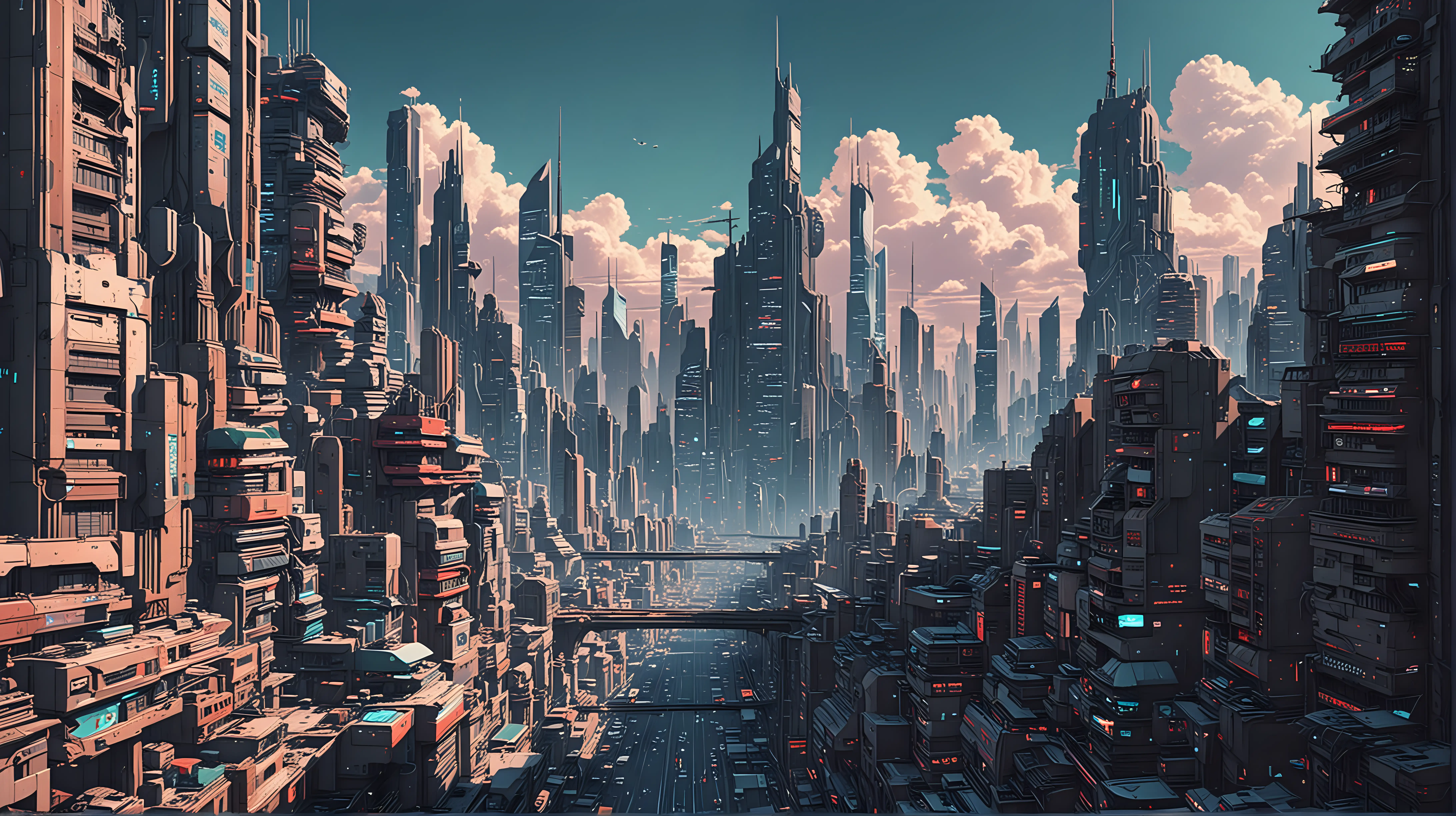 Futuristic Cityscape in 90s Anime Style Cyberpunk Metropolis with Neon Lights and Retro Vibes