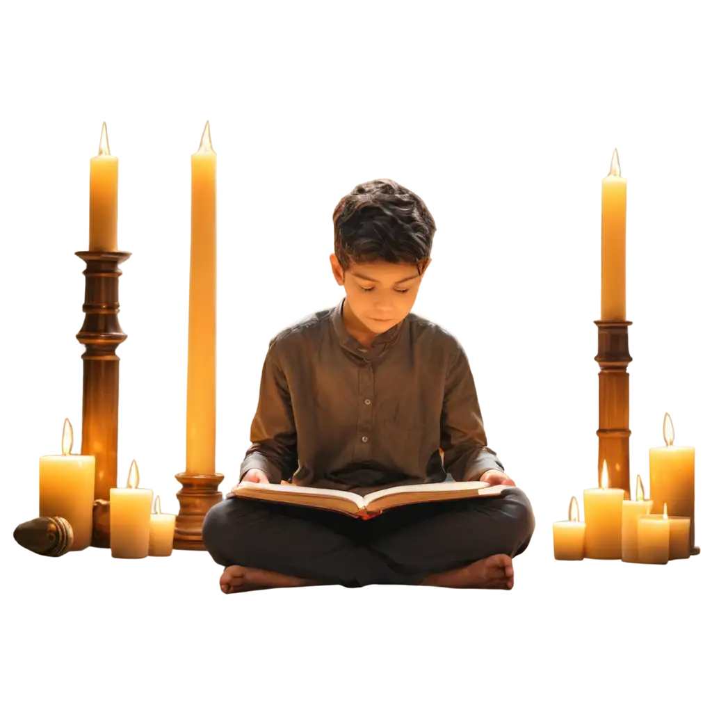 Mesmerizing-PNG-Image-Young-Boy-Reading-Quran-in-Candlelit-Mosque