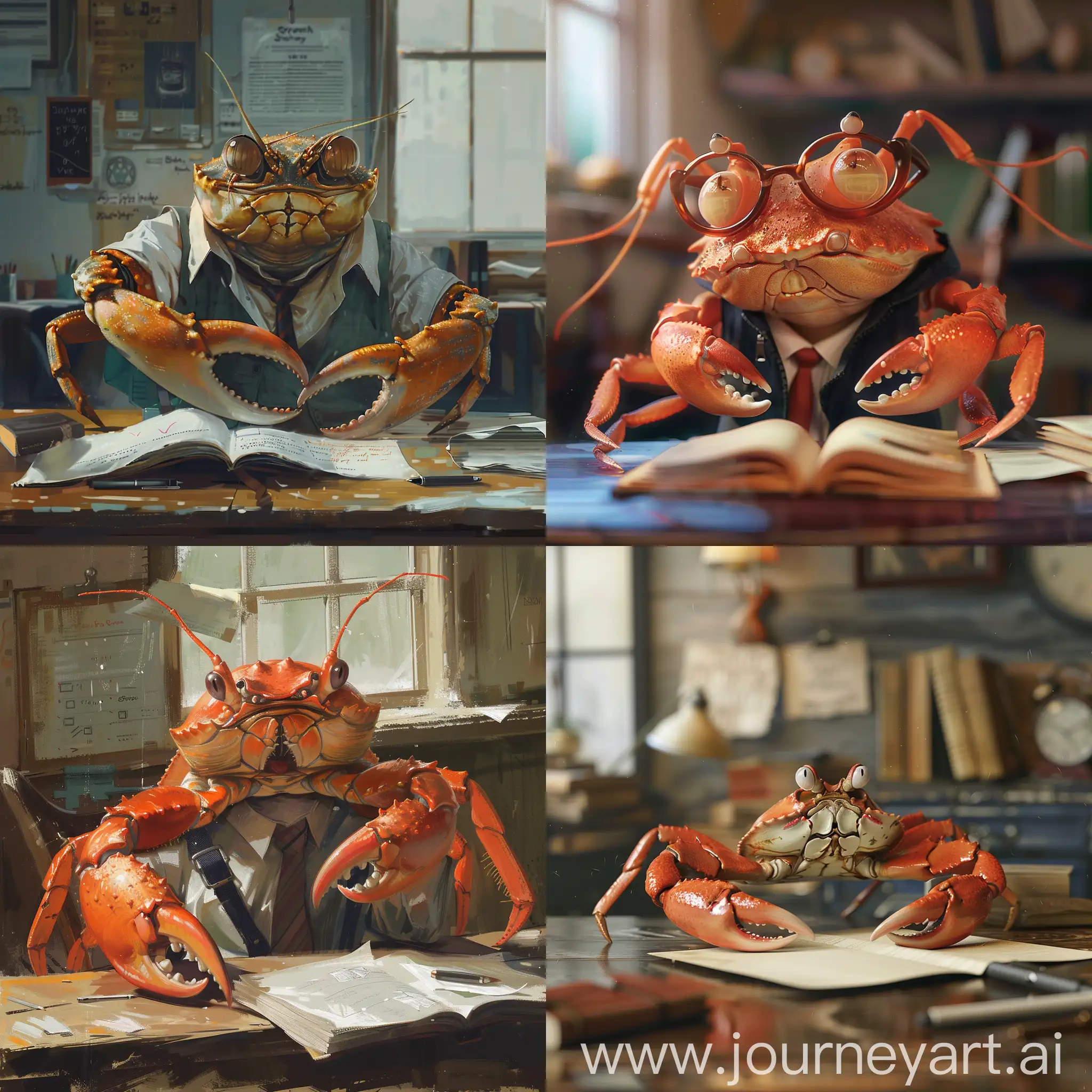 School-Crab-Doing-Homework-on-Desk