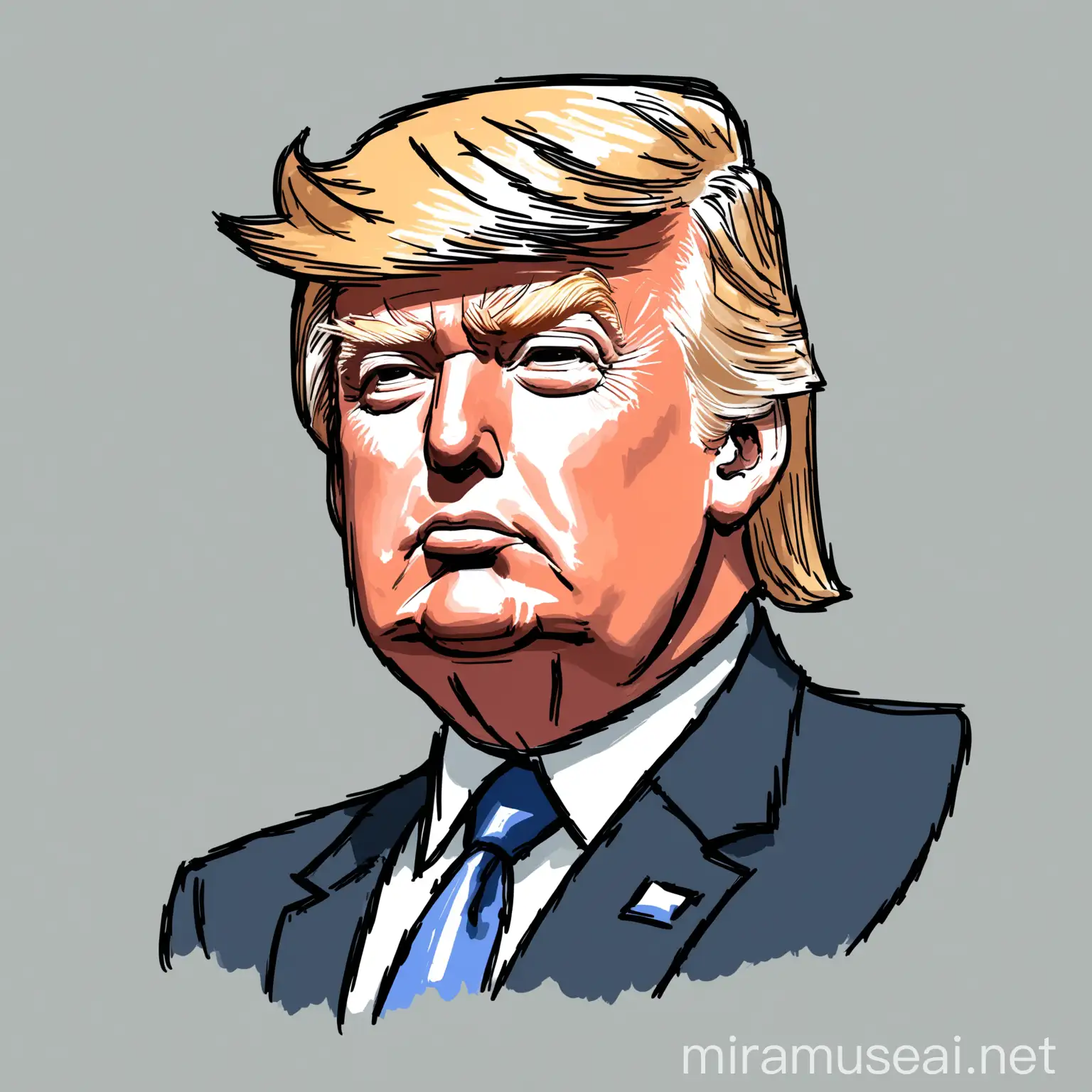 a hand-drawn of Donald Trump, 3/4 angle
, isolated on background
