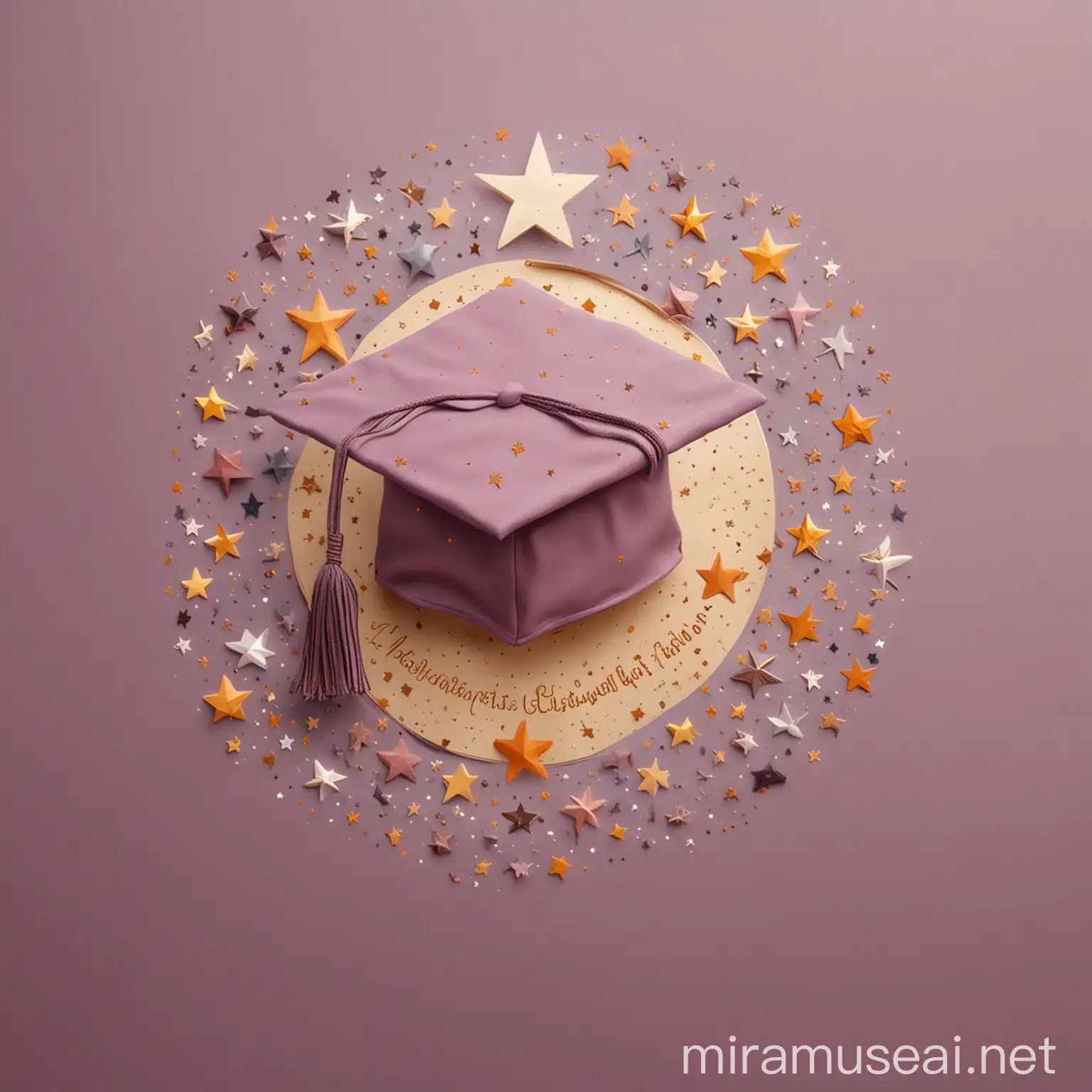Mauve Graduation Cap with Golden Stars for Orange and Grey School Logo