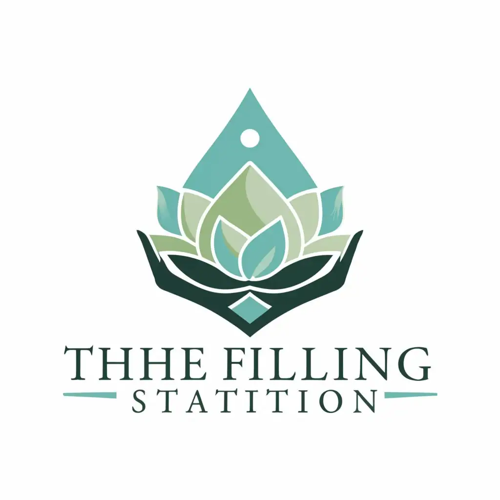 a logo design,with the text "The Filling Station", main symbol:water, lotus, magnolia, hand,Moderate,be used in Beauty Spa industry,clear background