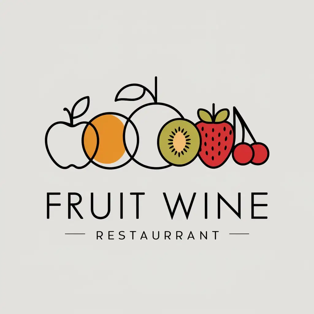 a logo design,with the text "fruit wine", main symbol:["fruits","apples","oranges","kiwi","strawberry","cherry"],Minimalistic,be used in Restaurant industry,clear background