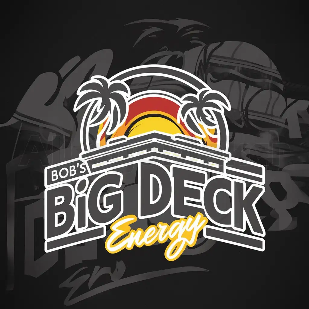 a logo design,with the text 'Bob's Big Deck Energy', main symbol:tropical Raised Party Deck, Big Deck Energy,complex,be used in Restaurant industry,clear background