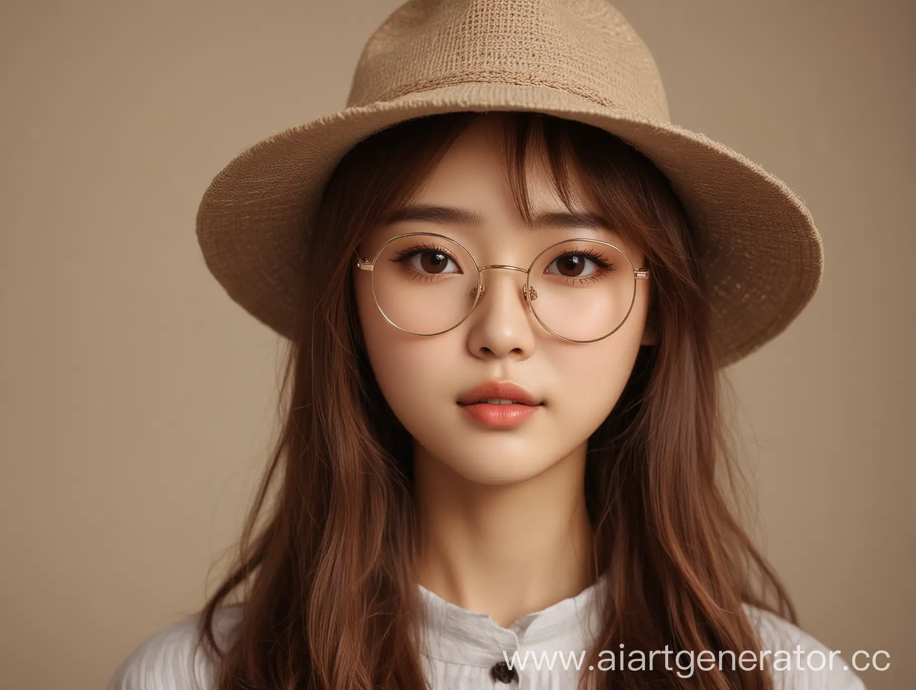 Roundfaced-Korean-Girl-with-Chestnut-Hair-and-Golden-Glasses