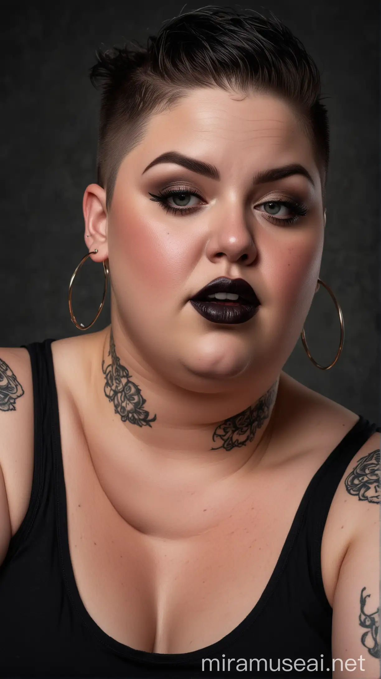 Intense Obese Woman Portrait with Black Lipstick and Tattoos