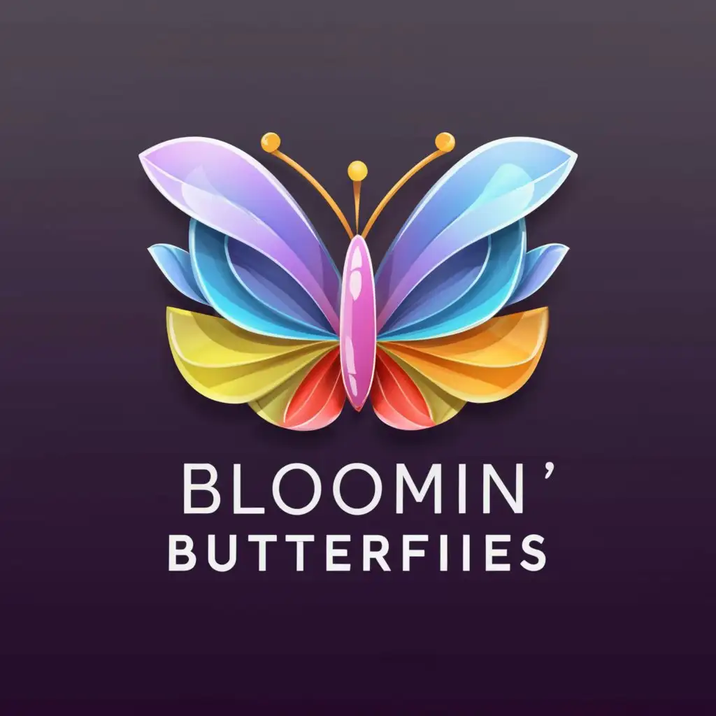 a logo design,with the text "BloominButterflies", main symbol:Butterfly flower,Moderate,clear background