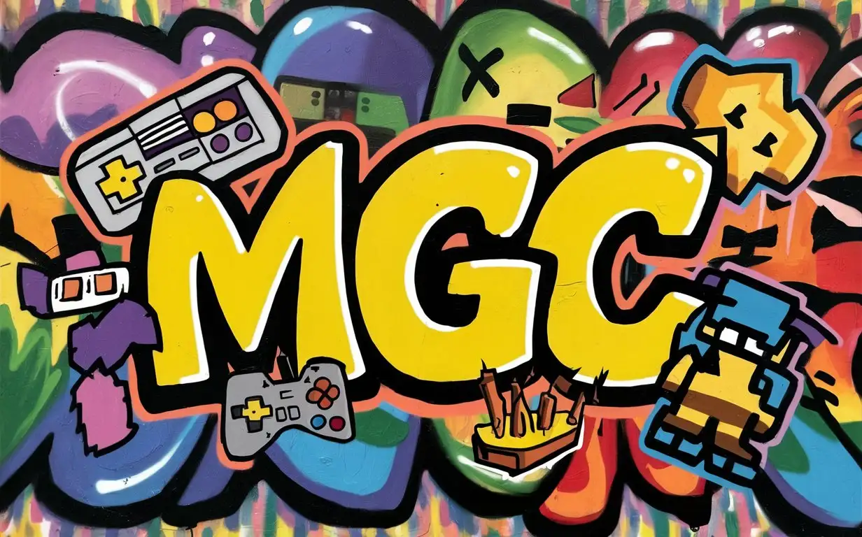 text:"MGC"
graffitti style with gaming elements