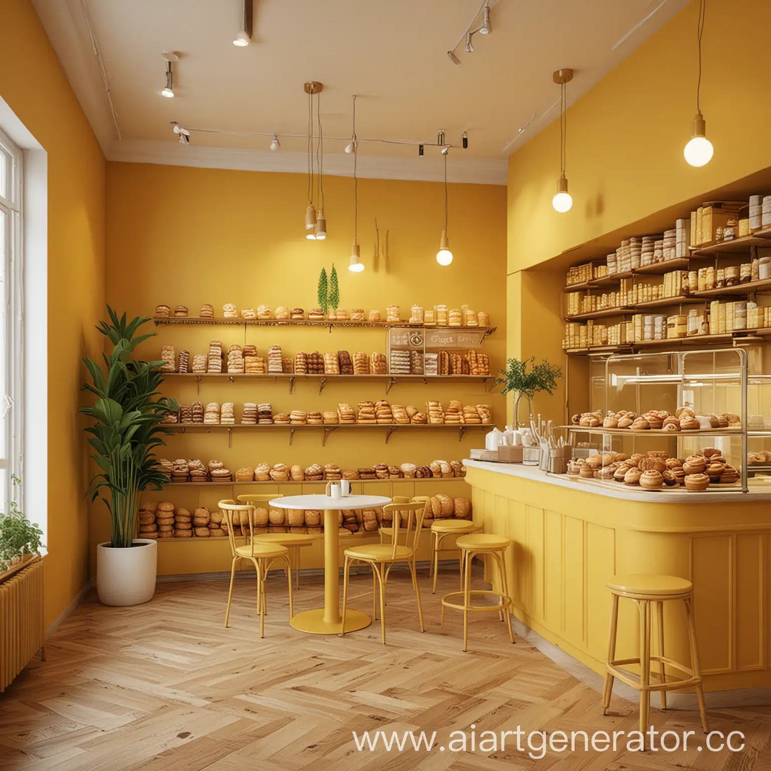 Cozy-CafeConfectionery-Warm-Yellow-Ambiance-with-Pastries-and-Seating