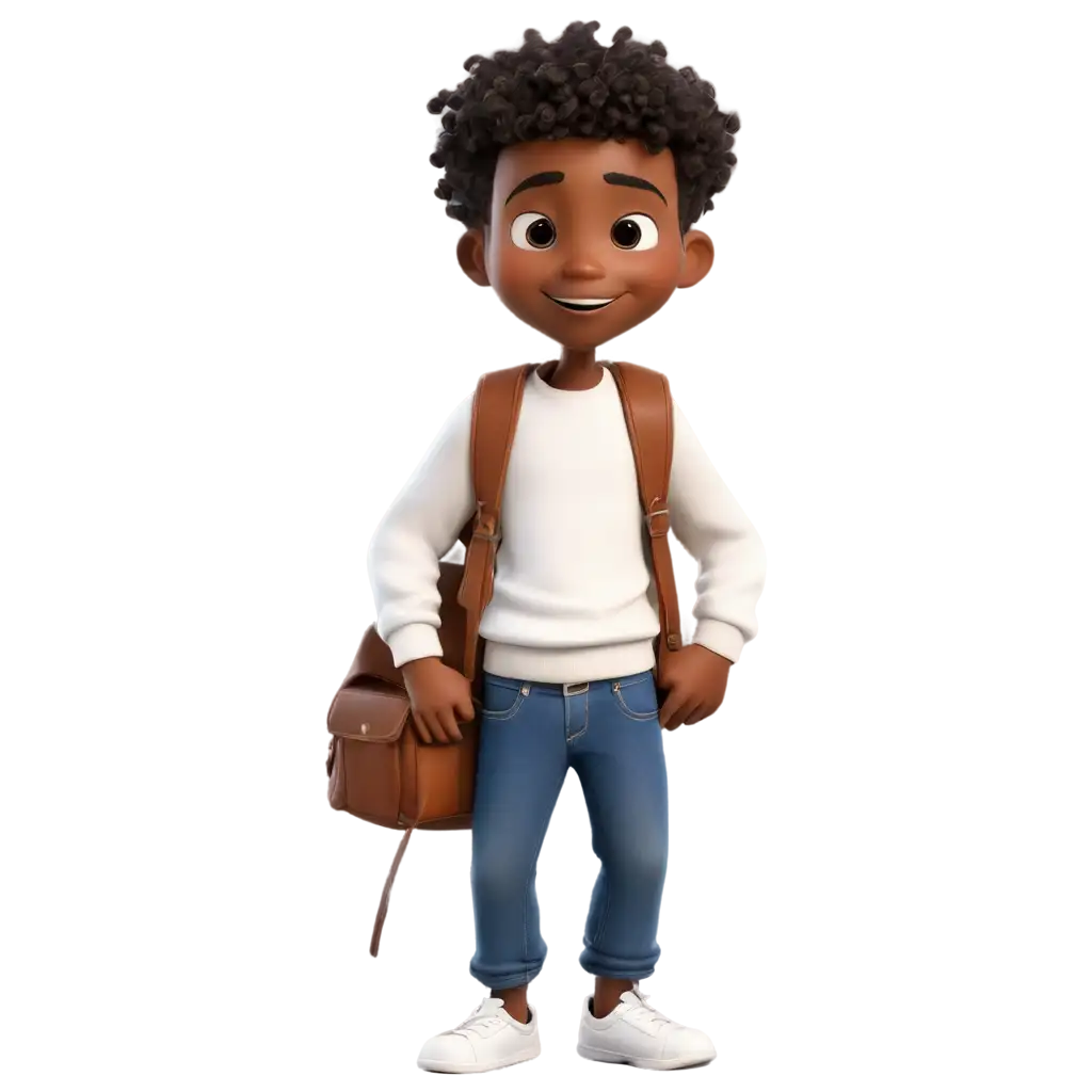 Little-Black-Man-Cartoon-in-Jeans-and-Stylish-Sweater-PNG-Image-with-Satchel