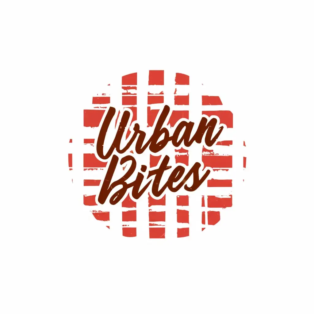 a logo design,with the text "Urban Bites", main symbol:simple lettering of logo name in a red and white checkered background,Minimalistic,clear background