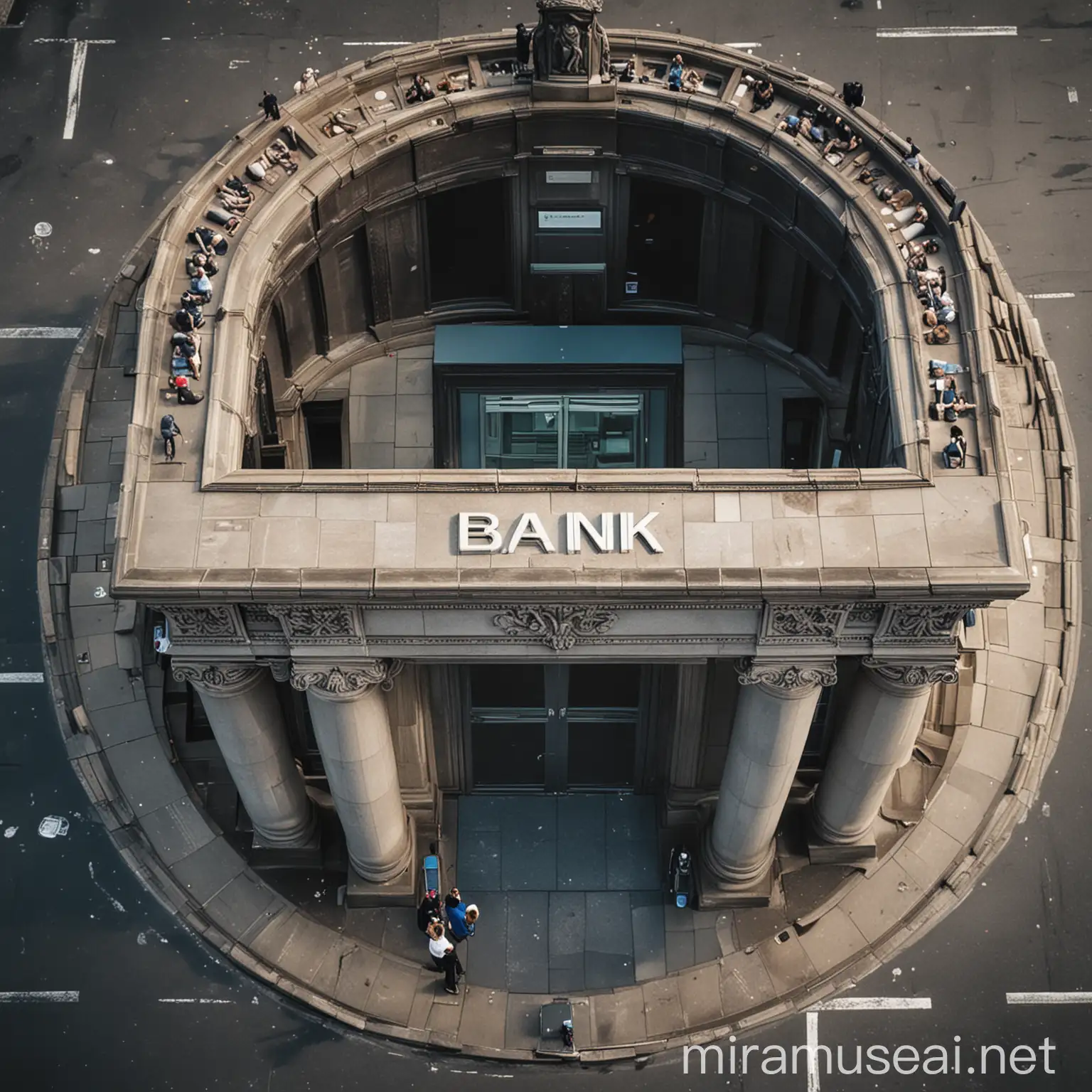 Aerial View of Urban Bank Buildings and Surroundings