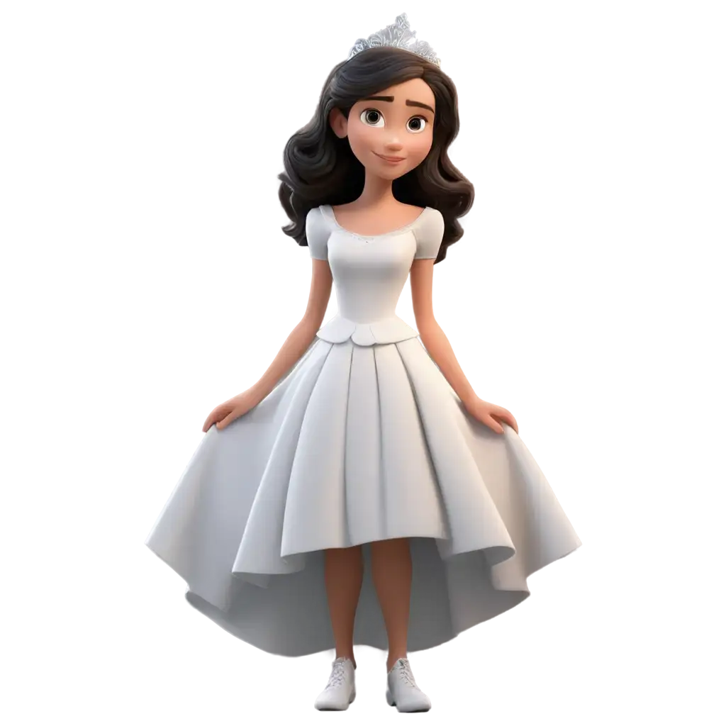 PNG-Image-of-a-20YearOld-Girl-in-White-Cinderella-Dress-Rendered-in-3D-Pixar-Style
