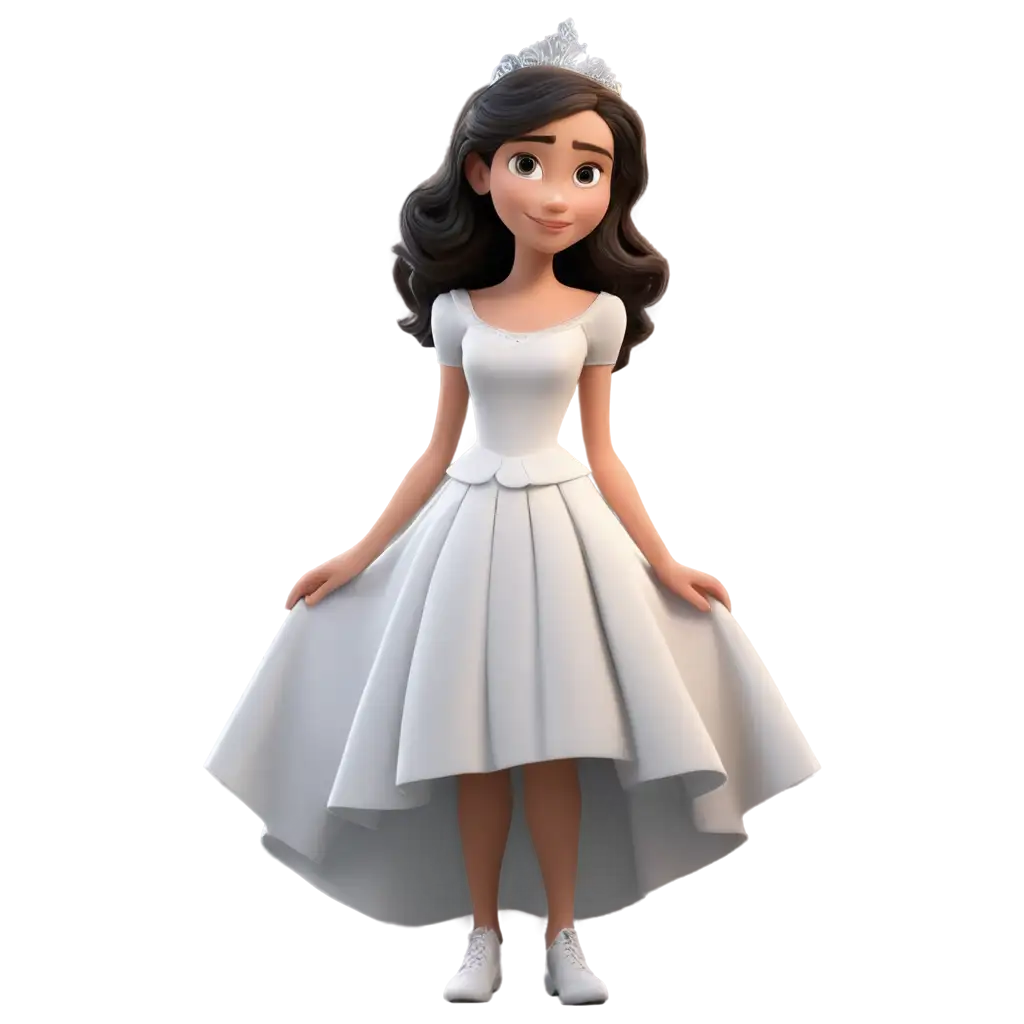 20 year girl in white Cindrella dress, 3d pixar style, 