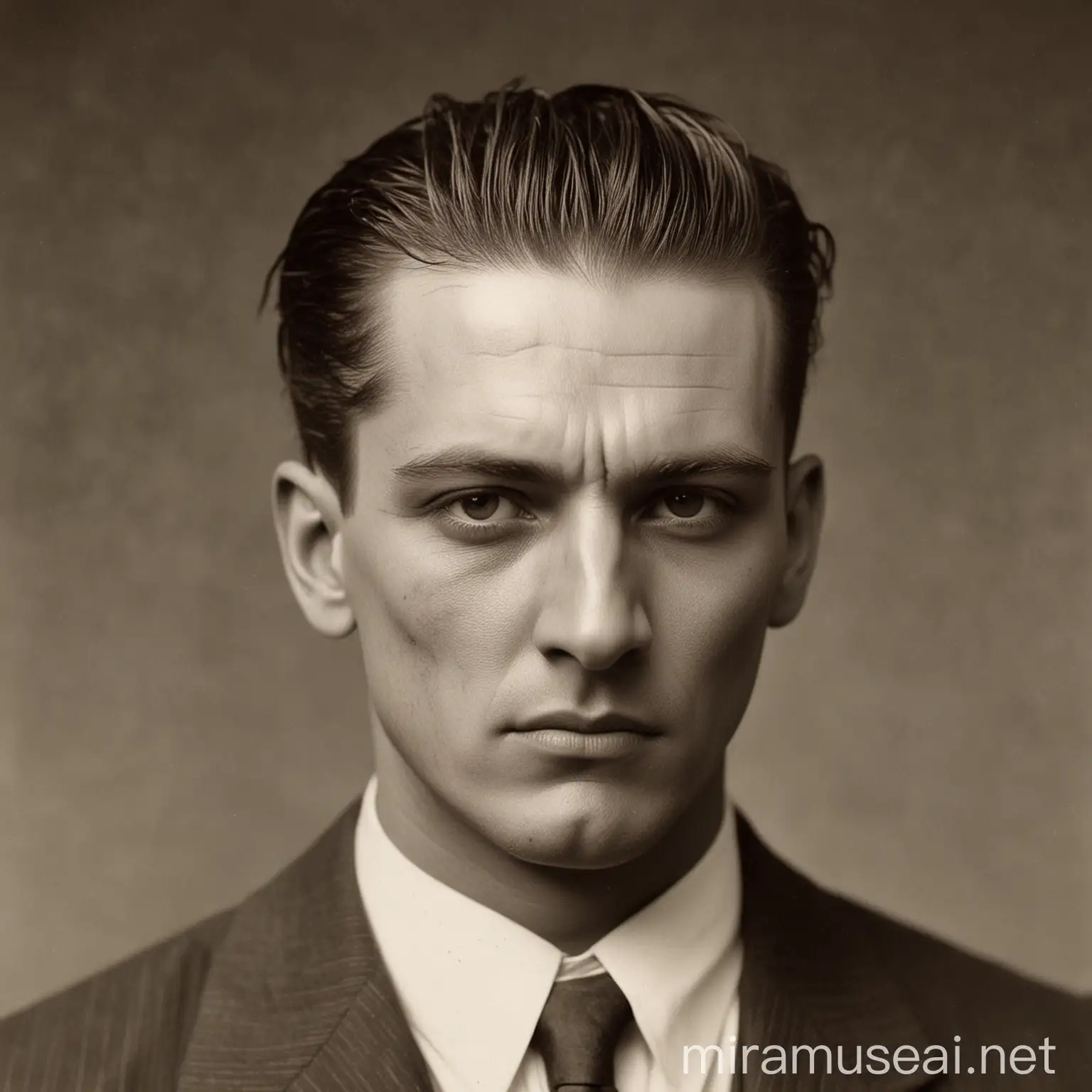 1920s Man with Slicked Back Hair and Facial Scar Portrait