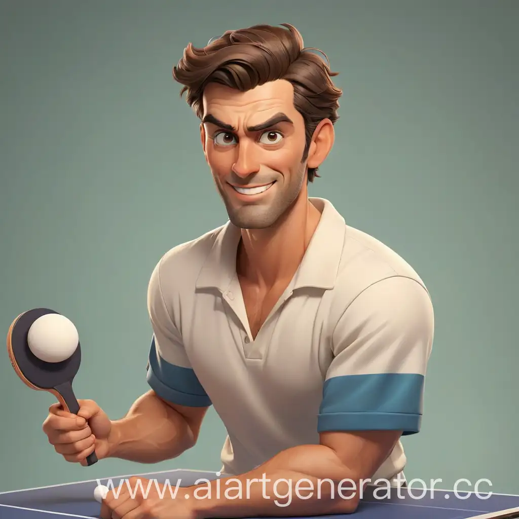 Cartoonish-Handsome-Man-Playing-Ping-Pong