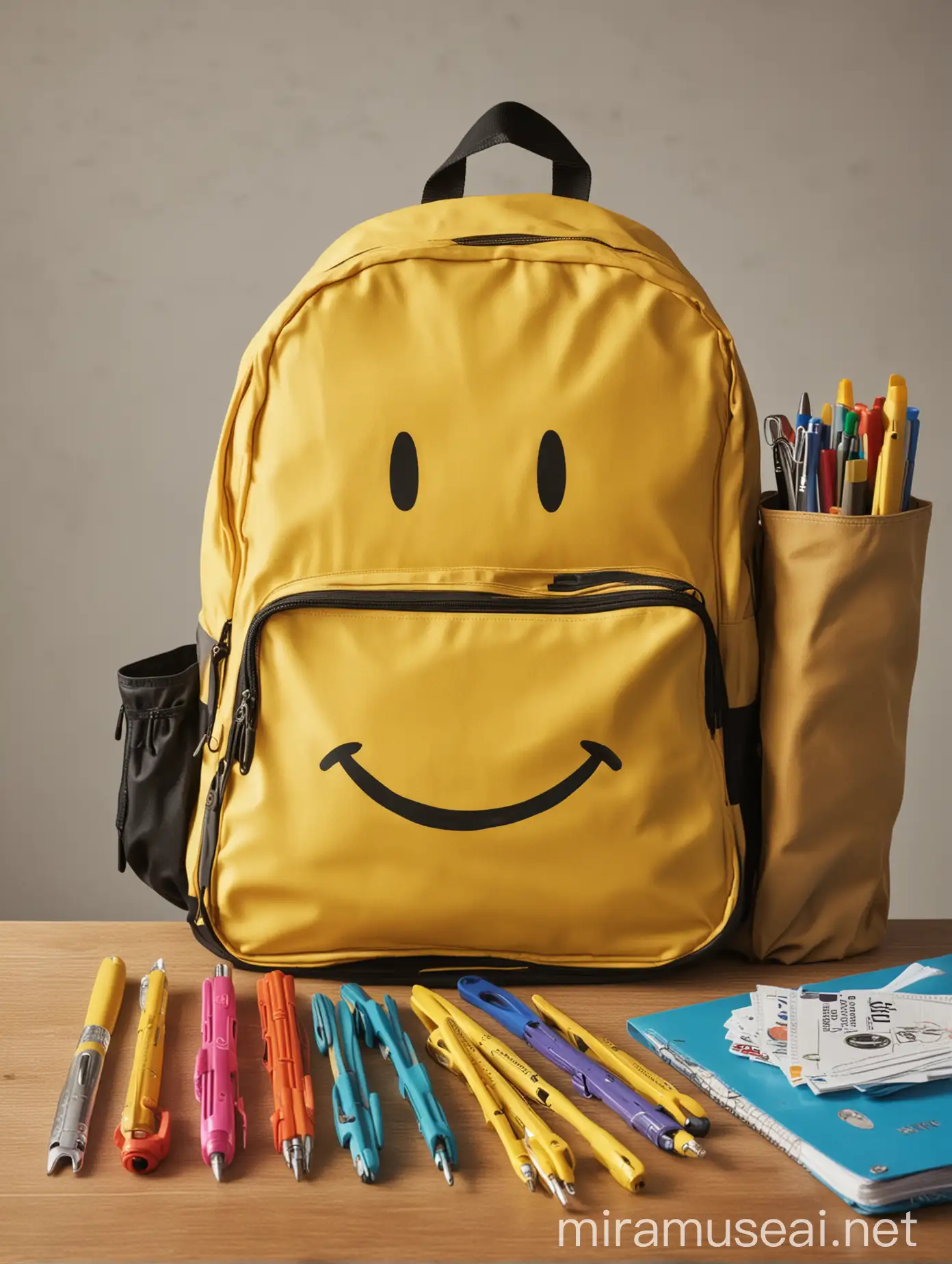 Smiling School Bag with Classroom Tools