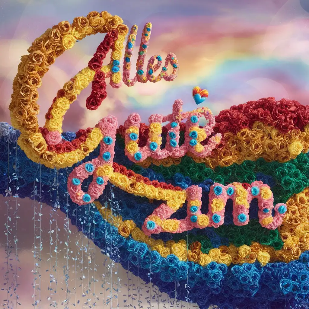 "Alles Gute zum..." Schriftzug aus Rosen in regenbogen farben