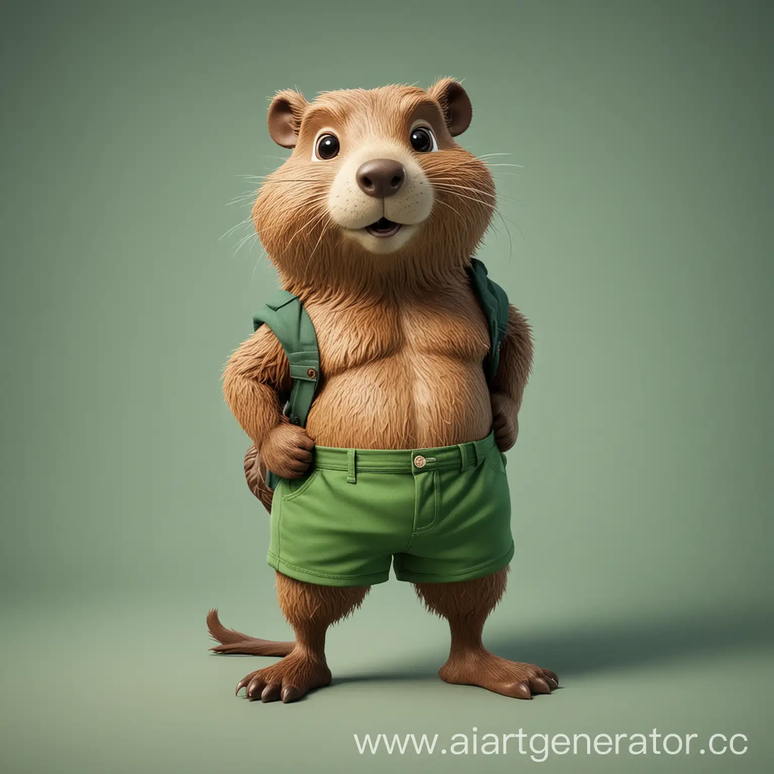 Cartoon-Beaver-Wearing-Green-Shorts-Playful-Animal-Illustration