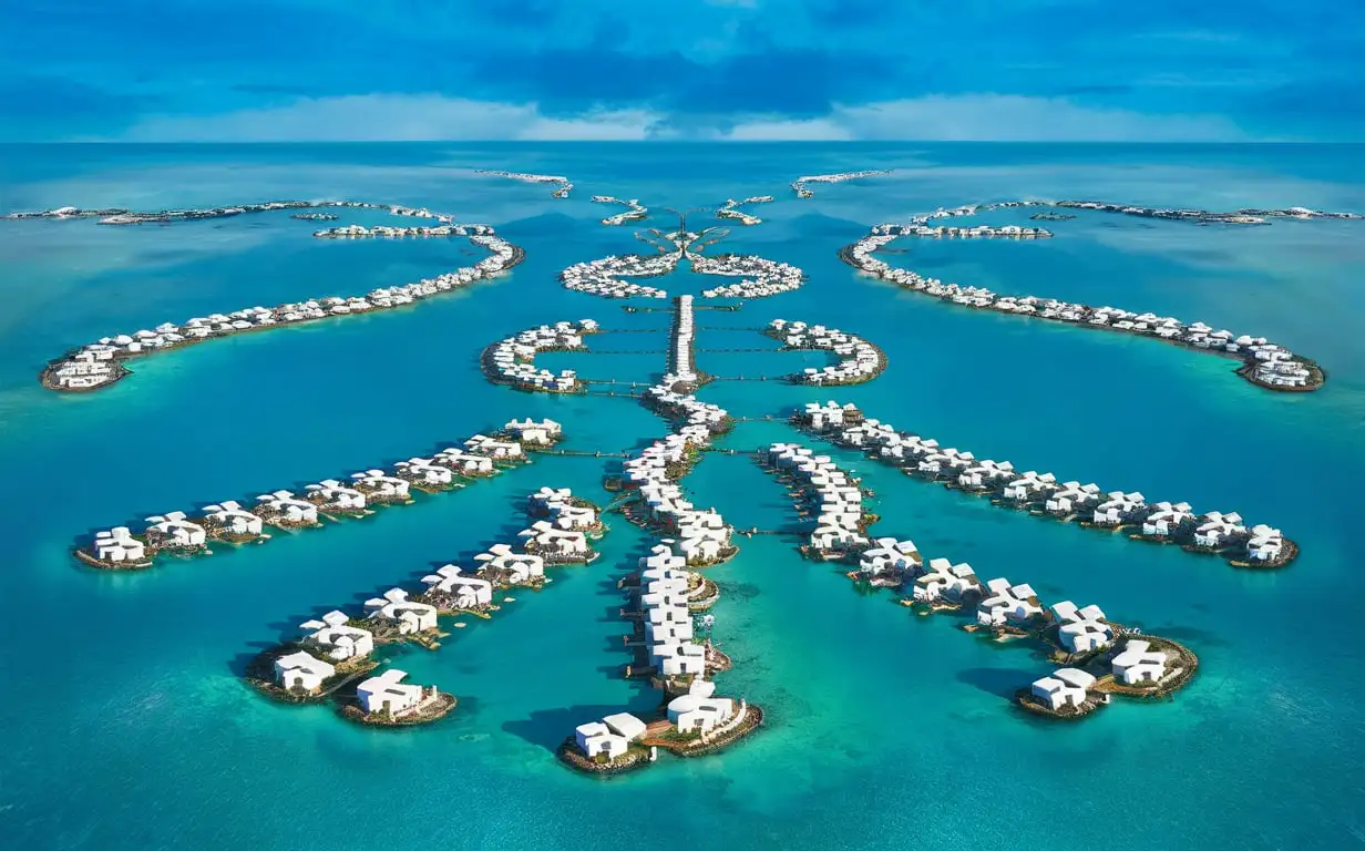 Unique Floating White Resorts Forming Stunning Patterns on Sea Islands