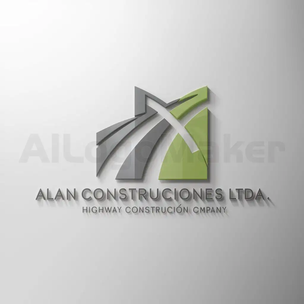 a logo design,with the text "ALAN CONSTRUCCIONES LTDA.", main symbol:create a logo inspired by a highway construction company, with green and gray colors and white background,Minimalistic,be used in Construction industry,clear background