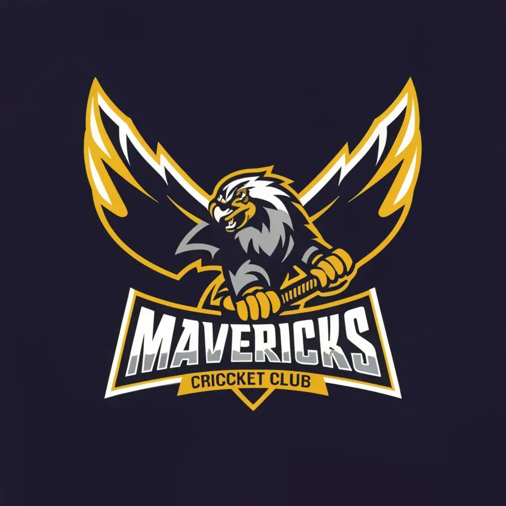 a logo design,with the text "Mavericks cricket club", main symbol:Fierce eagle with cricket bat looking very dangerous,Moderate,be used in Sports Fitness industry,clear background