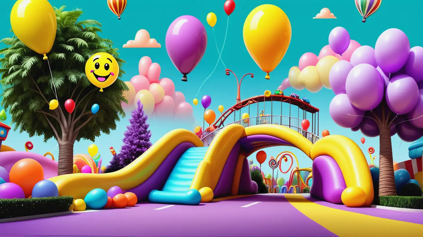 Joyful Kids Wallpaper Playful Park Scene with Candy Roller Coaster and Balloons