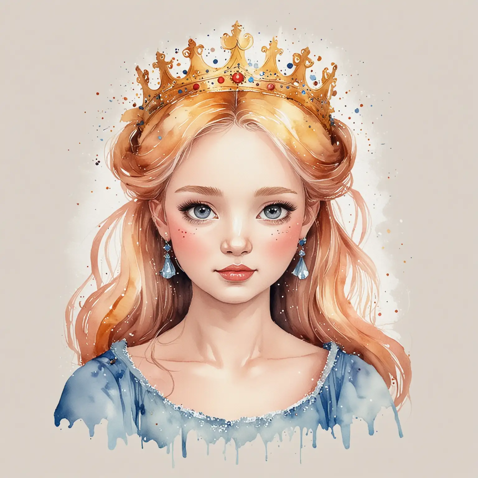 Watercolor Princess Portrait on White Background