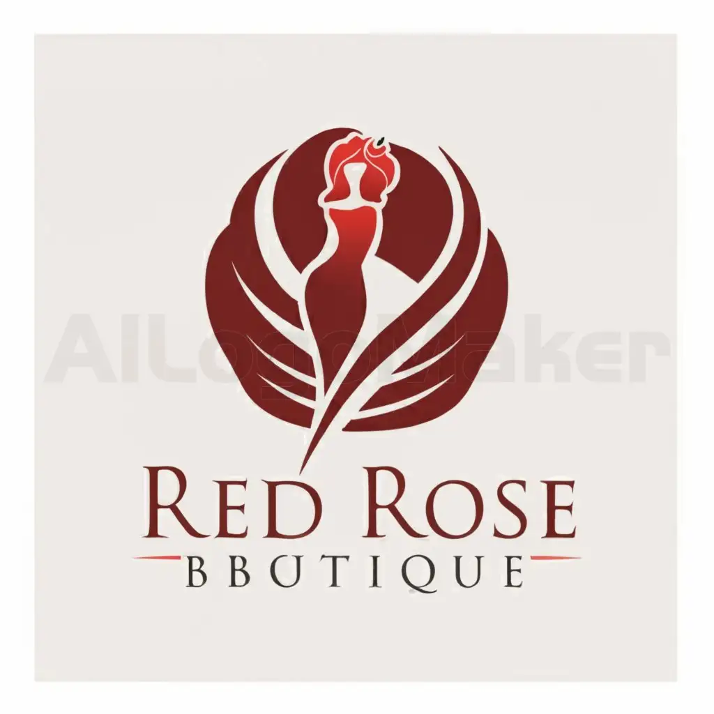 LOGO-Design-For-Red-Rose-Boutique-Elegant-Red-Rose-with-Female-Silhouette-on-Clear-Background