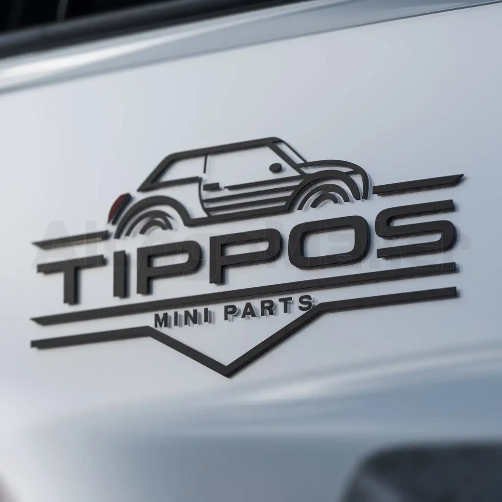 a logo design,with the text "Tippos Mini Parts
R50 R52 R53
", main symbol:Mini cooper,Moderate,be used in Automotive industry,clear background