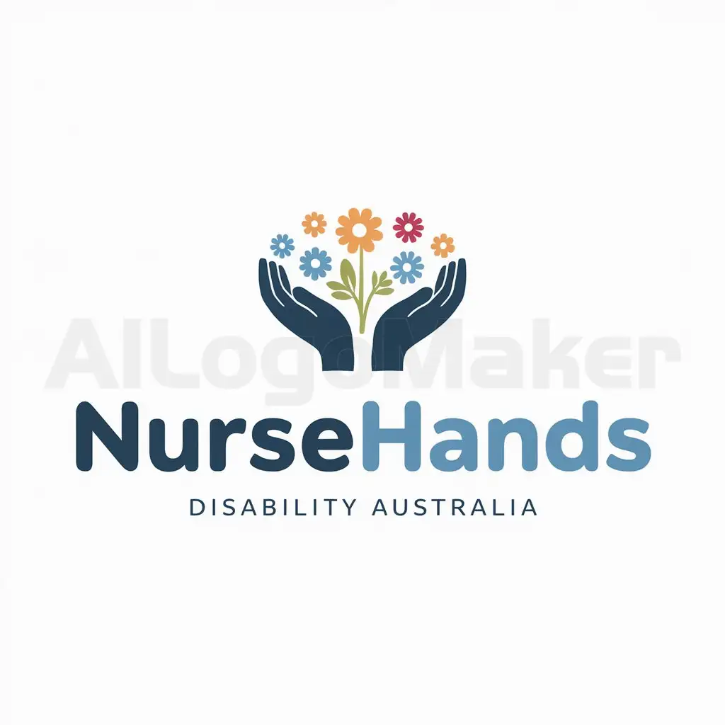 a logo design,with the text "NurseHands Disability Australia", main symbol:hands and flowers,Moderate,be used in healthcare industry,clear background