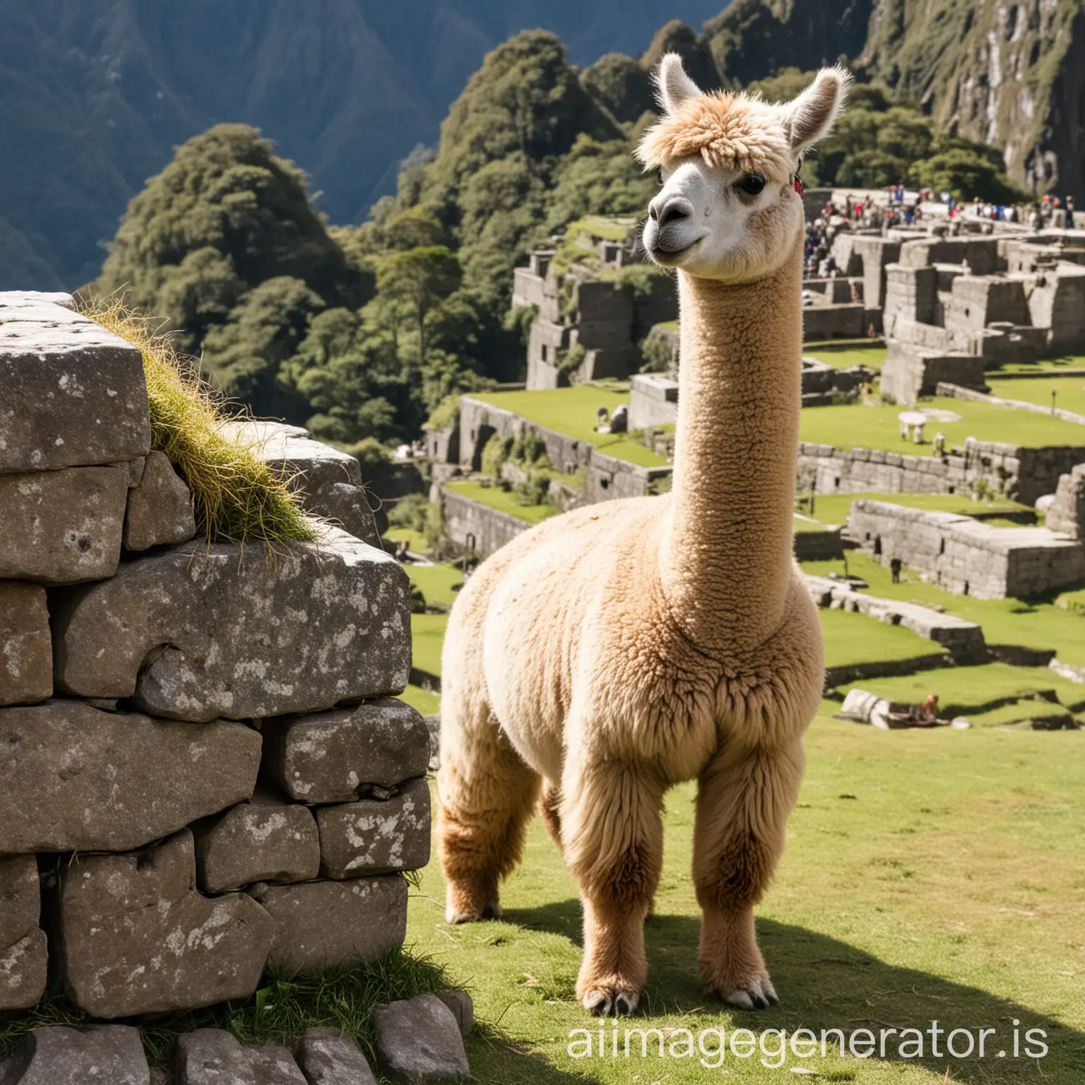 Alpaca-Grazing-in-Machu-Picchu-Peruvian-Highlands-Wildlife-Photography