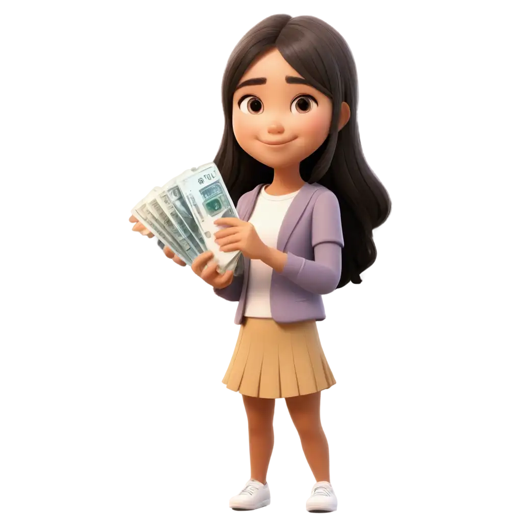 Cute Cartoon Asian Teen Saving Plan