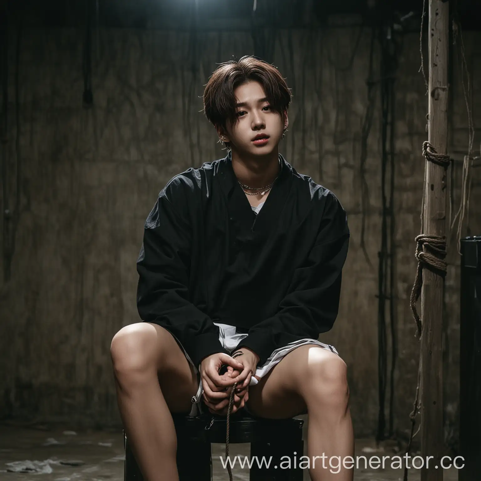 Hyundejin-from-Stray-Kids-Tied-Up-in-Dark-Basement-Chair