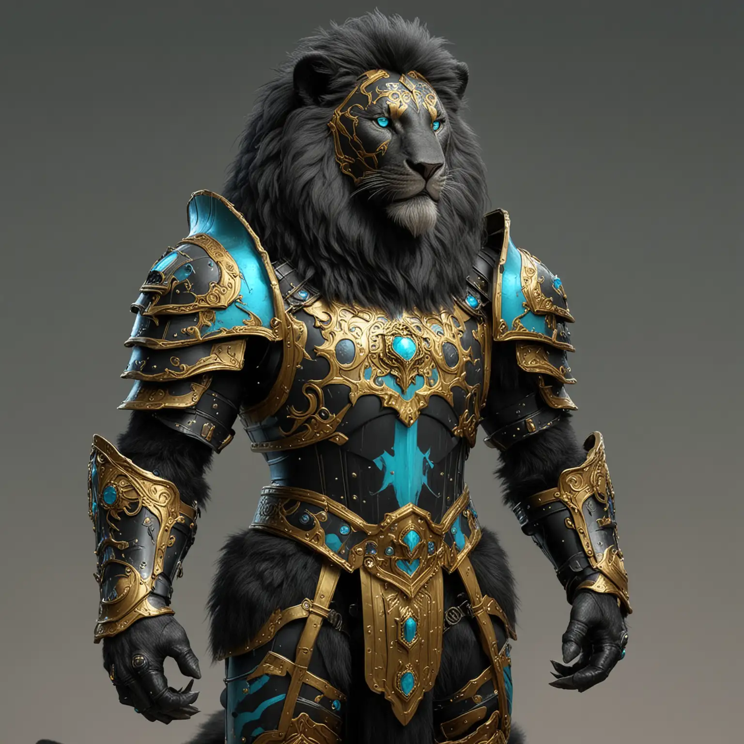 Majestic Lion in Black and Gold Cyan Armor