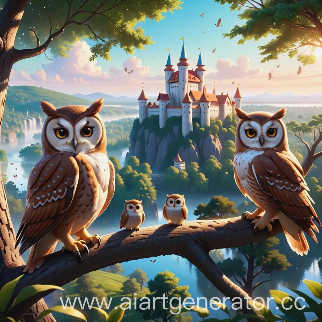 Filin-Kingdom-Daytime-Owls-on-Trees-Background