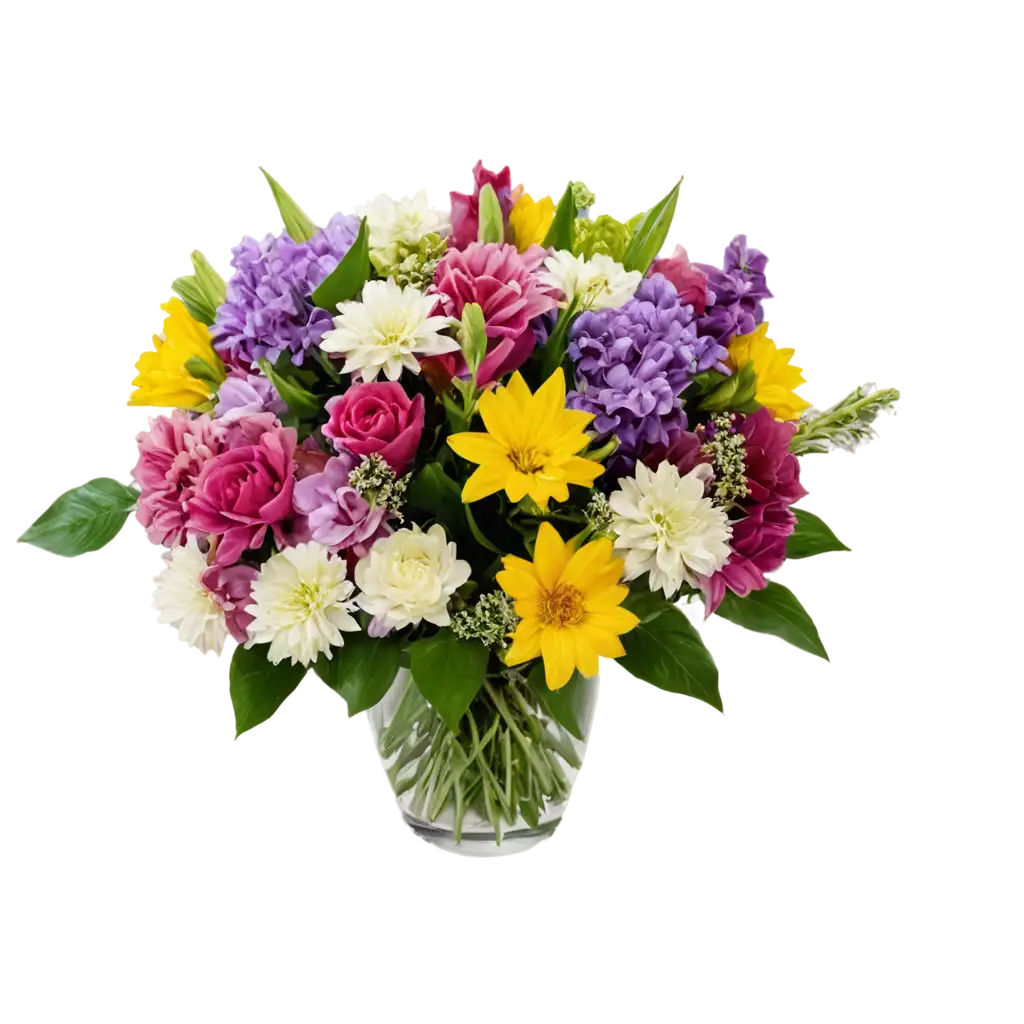 Exquisite-PNG-Image-Bouquet-of-Random-Flowers-in-a-Clear-Glass-Vase