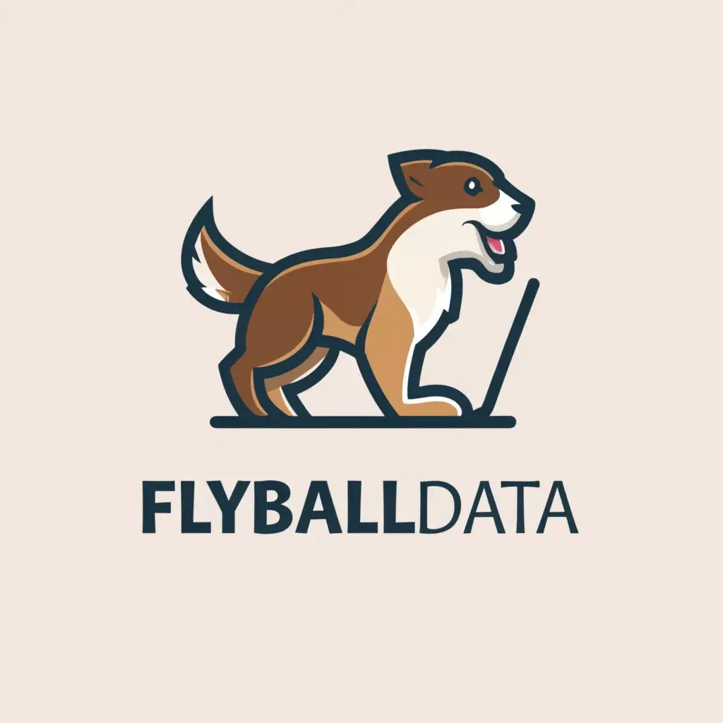 a logo design,with the text "FlyballData", main symbol:Australian Sheppard typing on a laptop,Moderate,be used in Animals Pets industry,clear background