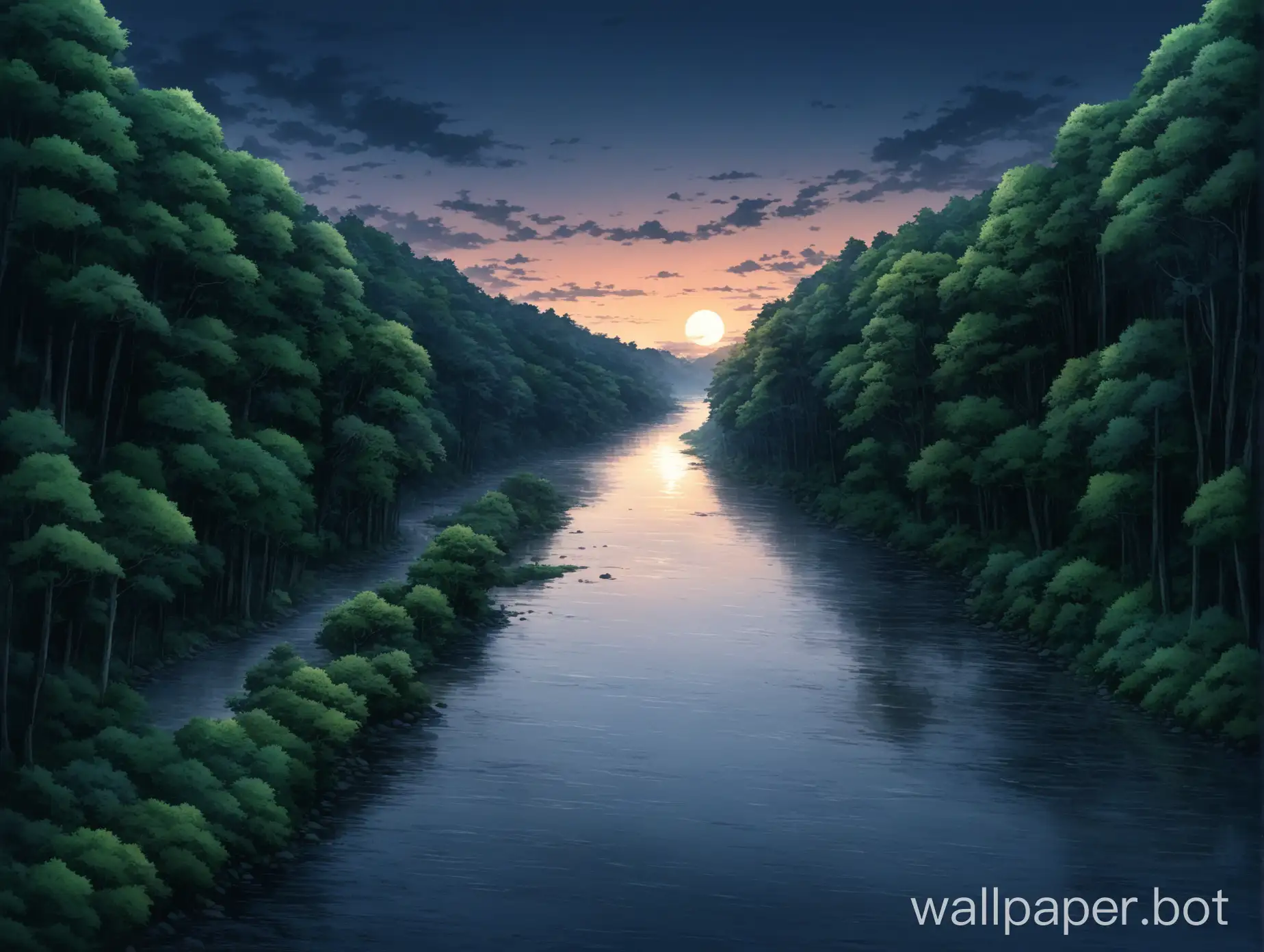 Japanese-River-in-Dusk-Forest-Scene