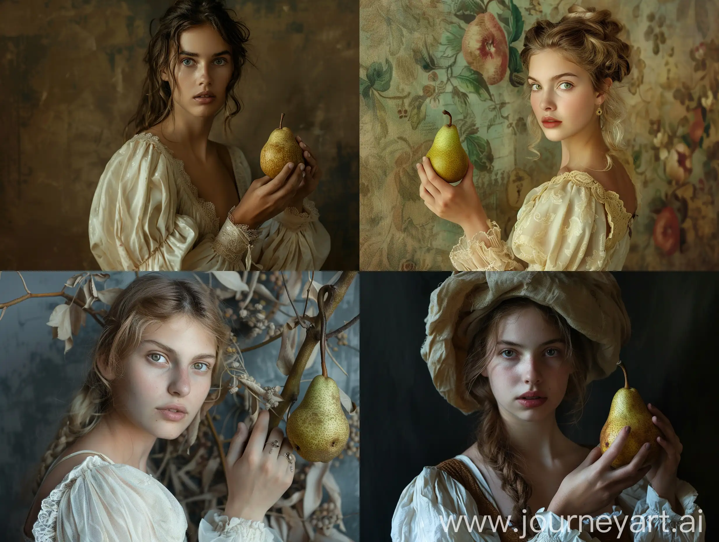 Woman-Holding-Pear-Fruit-Portrait