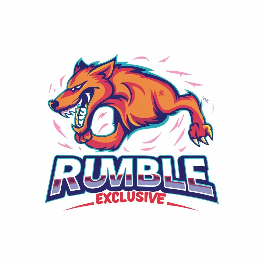 a logo design,with the text "Rumble Exclusive", main symbol:Colourful Wolf on microphone unleashed,complex,be used in Entertainment industry,clear background