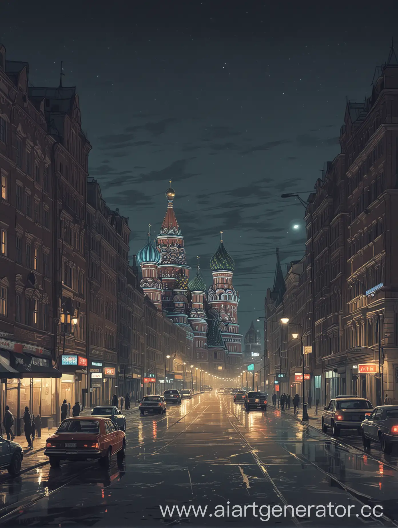 Ночная Москва, нарисованная в стиле ГТА
