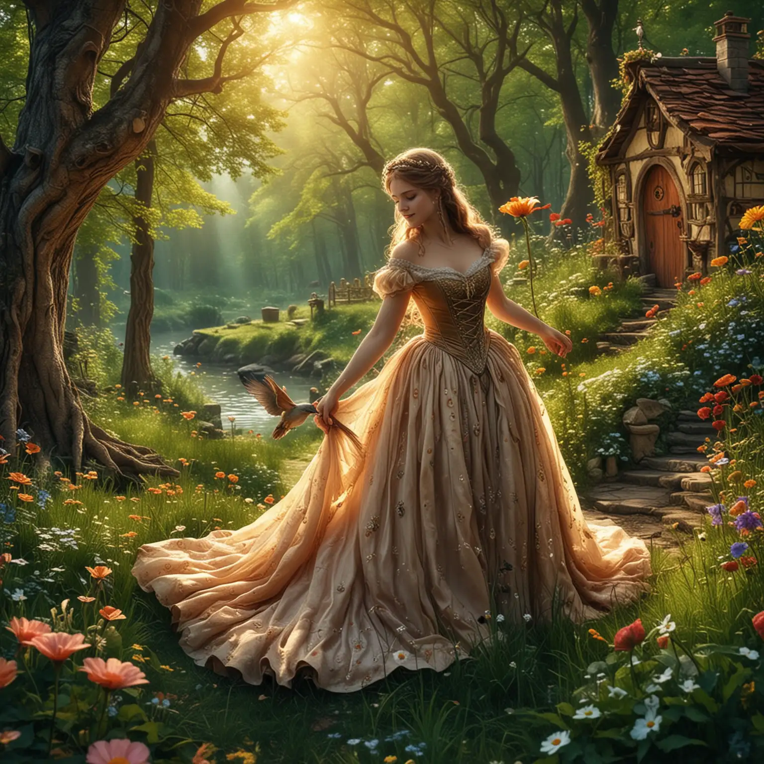 Generate a realistic, magical, dreamful and beautiful photo from Fairy Tales, Myth and Legends. A wonderful day, full of magic and a smile that will illuminate your beautiful face. May every moment bring joy and special moments. The climate of magic and fantasy
