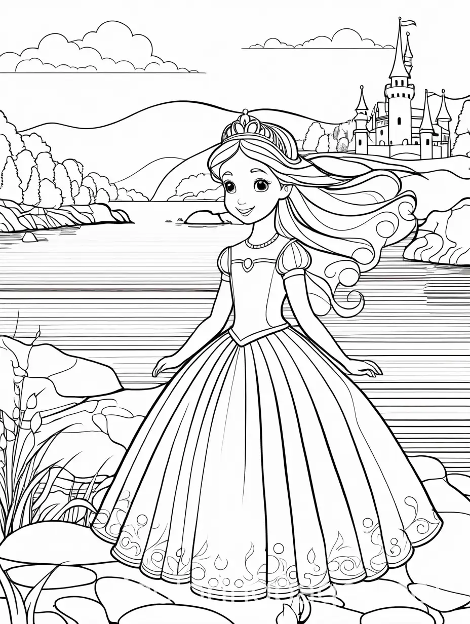 Princess-Coloring-Page-by-the-River-Simple-Line-Art-for-Kids