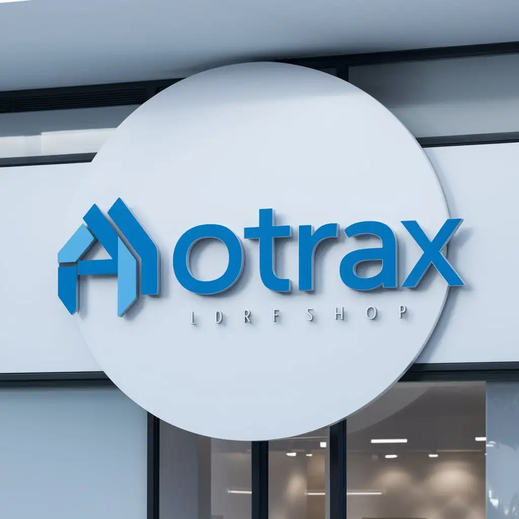 a logo design,with the text "AOTRAX", main symbol:this logo modern wordmark. preferred color is blue. must be a white round shop front side mockup,Moderate,clear background