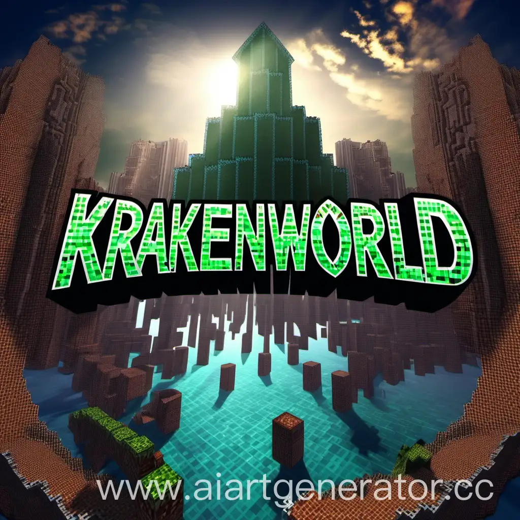 an image for the "Krakenworld" server. The picture should have the inscription "KW" and on the background of Minecraft

